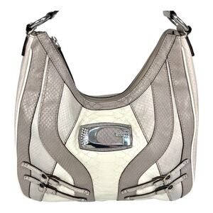 Guess Y2K Gray Faux Snakeskin Hobo Shoulder Bag Big G Logo Purse 12x12